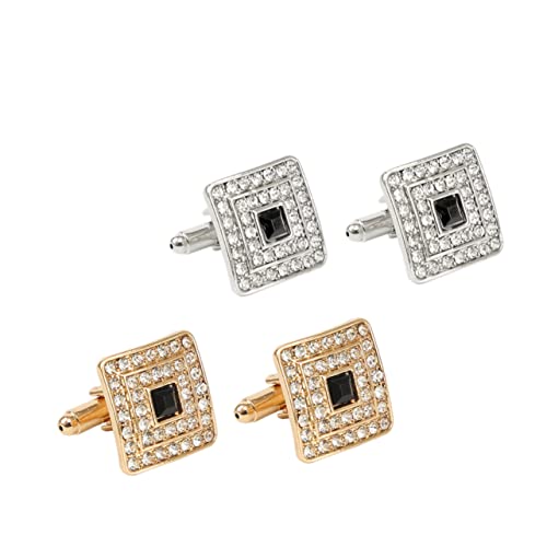 Ipetboom 2 Paare Herren Manschettenknöpfe mit Strasssteinen Quadratische Manschettenknöpfe Elegantes Accessoire für Hochzeiten Formelle Anlässe Gefertigt von Ipetboom