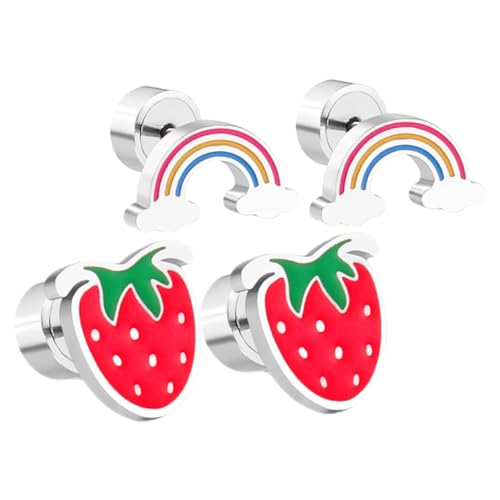 Ipetboom 2 Paare Kinderohrringe Set Süße Erdbeer Regenbogenohrringe für Hypoallergen Geburtstagsgeschenke Vielseitig Ipetboom 2 Paare Kinderohrringe Set Süße Erdbeer Regenbogenohrringe für Hypoallergen Geburtstagsgeschenke Vielseitig von Ipetboom