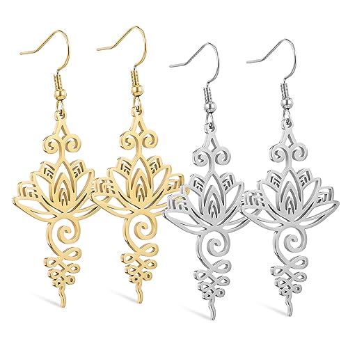 Ipetboom 2 Paare Lotusblume Ohrringe Hängend Damen Ohrhänger Blütenform Schmuckaccessoires Gold Silber von Ipetboom
