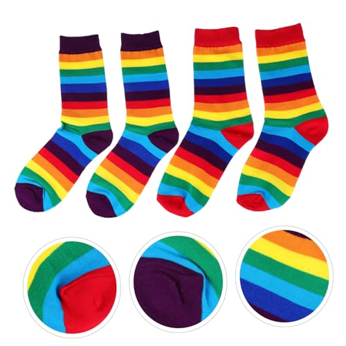 Ipetboom 2 Paare Medium Tube Socken Bunte Baumwollsocken mit Regenbogenstreifen Atmungsaktiv Warm Strapazierfähig Bequeme Casual Socken für Damen und Herren von Ipetboom