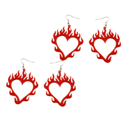 Ipetboom 2 Paare Ohrringe Damen Herzförmig Hohle Flammenform Ohrhänger Rot Leicht Elegant Alltag Schmuck von Ipetboom