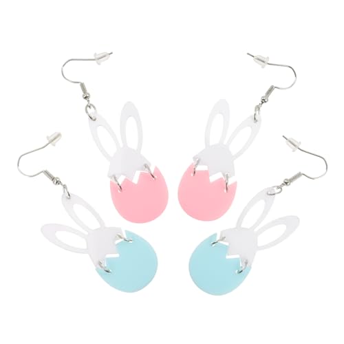 Ipetboom 2 Paare Ostern Ohrringe mit Niedlichen Bunny Anhängern Leichte Hängende Hasenohrringe Rosa und Blau Stilvolle Ohrdekoration für Damen und Frühlingsoutfits von Ipetboom