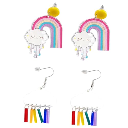 Ipetboom 2 Paare Regenbogen Wolken Ohrringe Cartoon Ohrstecker Leicht Hautfreundlich Modisch Damen Accessoire für Alltag Party von Ipetboom