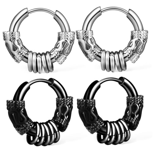 Ipetboom 2paare Edelstahl Ohrringe Für Damen Mit Drachenmuster Creolen in Schwarz Für Vintage Punk Stil Partys Und Alltag von Ipetboom