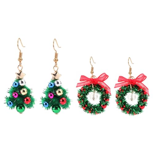 Ipetboom 2 Paare Weihnachtsohrringe Weihnachtskranz Ohranhänger mit Kristallbesatz Damen Ohrringe für Weihnachtsfeier Bequemes und Langlebiges Design für Frauen und Freundinnen von Ipetboom