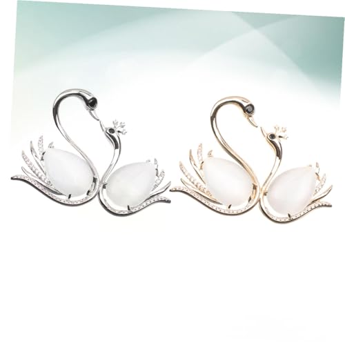 Ipetboom 2 STÜCK Elegante Broschen mit Schwan Motiv und Opal Modische Anstecknadeln für Braut Hochzeit Schal Kleidung Unisex Farblich Zufällig Stilvoll und Langlebig Zufällige Farbe von Ipetboom
