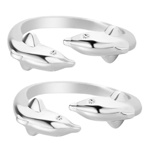 Ipetboom 2 STÜCK Verstellbarer Doppelter Delfin Offener Ring aus Kupfer Damenring Komfortabel Glatt Poliert Feine Handwerkskunst Schmuck Geschenk von Ipetboom