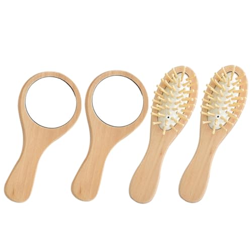 Ipetboom 2 Sätze Reise Kamm Set mit Holzhaarborsten und Doppelseitigem Kosmetikspiegel Tragbar Leicht Kompakt für Make Up Party Reise und Alltag für Frauen und Mädchen von Ipetboom