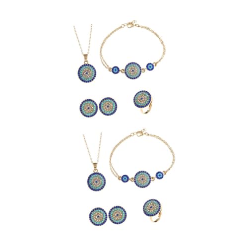 Ipetboom 2 Sätze Türkisblaues Schmuckset Damen Teiliges Türkisches Blaue Auge Set mit Ohrringen Handkette Ring und Halskette aus Hochwertiger Legierung Langlebig und Stilvoll Perfektes für von Ipetboom