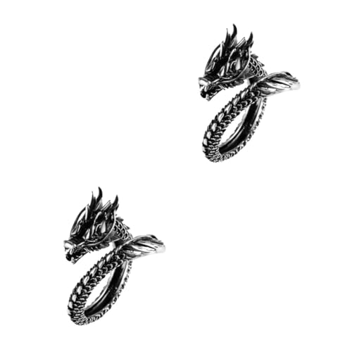 Ipetboom 2 Stck. Retro Drachenring für Herren Vintage Hand Schmuck Offenes Design Ethnische Metallring Einzigartiger Drachenring Modisches Accessoire für Besondere Anlässe von Ipetboom