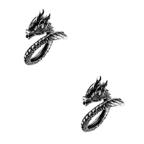Ipetboom 2 Stck. Retro Drachenring für Herren Vintage Offener im Drachen Design Ethnischer Perfektes für Besondere Anlässe Langlebig Tragbar Einzigartiger Schmuck für von Ipetboom
