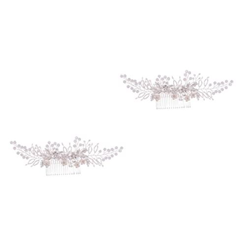 Ipetboom 2 Stk Blumenblattkamm Hochzeit Haarkamm juwelenbesetzte Haarspangen Tiara handgefertigte Haardekoration exquisite Kopfbedeckung Legierung Haarschmuck Haarnadel Frau Perle Weiß von Ipetboom