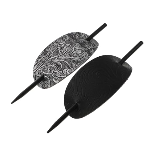 Ipetboom Haarnadeln Vintage Ovale Haarspangen mit Stab 2 Stück Schwarz Grau PU Leder Retro Haarschmuck für Frauen Langer Fester Halt für Pferdeschwanz und Hochsteckfrisuren von Ipetboom