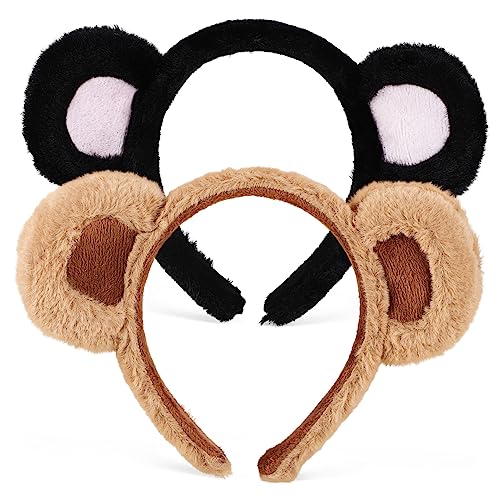 Ipetboom Bärenstirnband 2 Stück Elastisches Plüsch Haarband mit 3D Bärenohren für Erwachsene und Kinder für Cosplay Feste und Alltag Weiche Tierohren Kopfbedeckung von Ipetboom