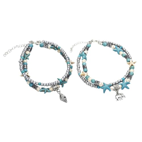 Ipetboom 2 Stück Boho Fußkettchen Damen Mehrlagige Muschel und Anhänger Strand Knöchel Schmuck Verstellbar Stilvoll für Mädchen und Frauen von Ipetboom