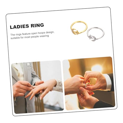 Ipetboom 2 Stück Damen Ringe mit Mond und Stern Verstellbare Offene Fingerringe Sterling Silber Vintage Schmuck Geschenkidee für Frauen von Ipetboom