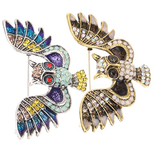 Ipetboom 2 Stück Eulenbrosche für Damen Dekorative Anstecknadel Metall Süße Brosche mit Strassverzierung für Kleidung Taschen und Schals von Ipetboom