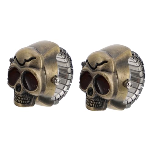 Ipetboom 2 Stück Flip -Ring -Uhr Skelett Uhr Ringuhren Uhrenring Schädel Uhr Retro-Fingeruhr Fingeruhren Uhr mit Schädelring Clamshell-Fingeruhr Retro Uhr Clamshell-Ring-Uhr Zinklegierung von Ipetboom