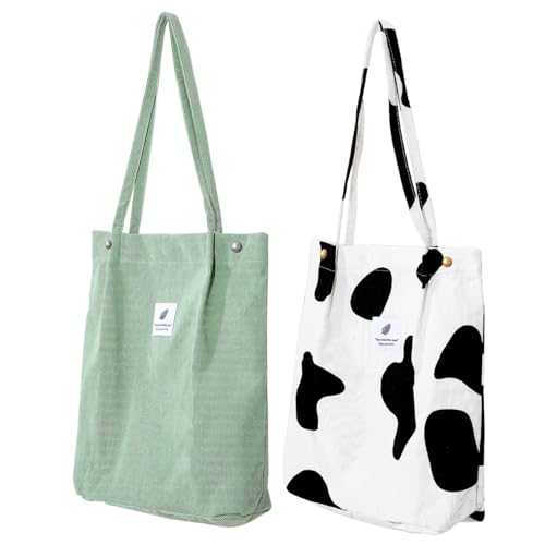 Ipetboom 2 Stück Große Kapazität Corduroy Tote Bag Damen Schultertaschen für Arbeit Einkaufen Alltag Robuste Verarbeitung Vielseitig Einsetzbar Umhängetaschen in und von Ipetboom