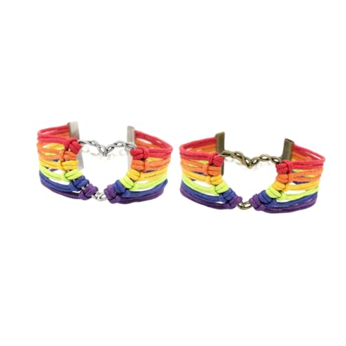 Ipetboom 2 Stück Handgefertigtes Lgbt Armband Metall Herz Charm Regenbogenfarben Retro Design für Lesben und Schwule Langlebig Modisch und Alltagstauglich Bronze und Silber von Ipetboom