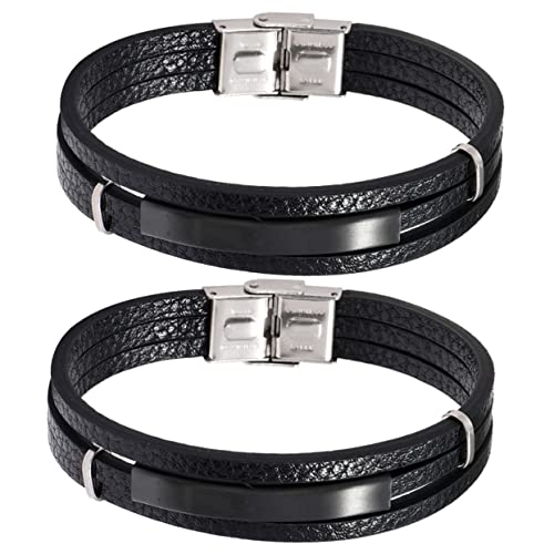 Ipetboom 2 Stück Herren Armband Schwarzem Mehrlagige Handgelenkskette Punk Schmuck für Männer Stilvolle Wrist Decoration für Besondere Anlässe Langlebig Hautfreundlich von Ipetboom