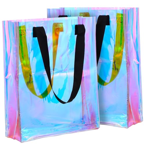 Ipetboom 2 Stück Holografische Transparente Strandtaschen für Damen Große PVC Tote Bag mit Robusten Griffen Vielseitig für Arbeit Shopping Reisen und Freizeit Leichte Bunte Tragetaschen von Ipetboom