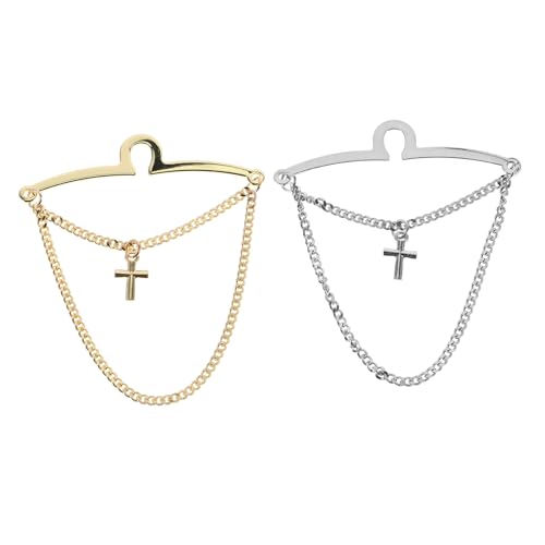 Ipetboom 2 Stück Kupfer Krawattenklammer mit Kreuz design und Kette Rutschfeste Herren Krawattenklemme für Business Hochzeit und Büro Stilvolle Metalllegierung Gold Silberfarben Stabiler von Ipetboom