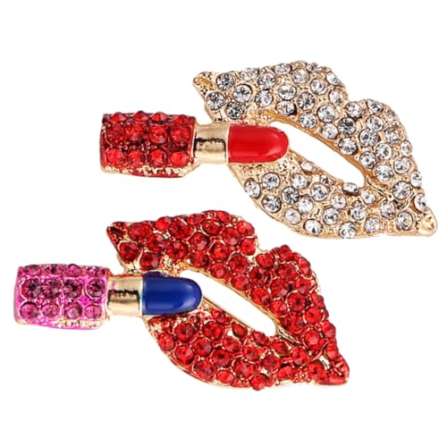 Ipetboom 2 Stück Lippenstift Broschen mit Roten Strasssteinen Anstecknadeln für Anzüge Vielseitige Kleidungsschmuck Pins für Mäntel Schals und Damenbekleidung von Ipetboom