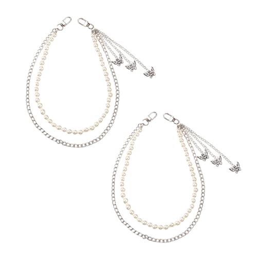 Ipetboom 2 Stück Mehrlagige Damen Hosenkette mit Schmetterling und Perlen Design Jeans und Taillenkette im Hip Hop Punk Stil Langlebige Silberfarbene Gürtelkette für Stylische Outfits von Ipetboom