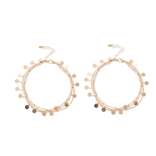 Ipetboom 2 Stück Metal Sequined Fußkettchen Damen Leichtes Mehrschichtiges Schmuckstück Strand Fußkette für Mädchen und Frauen von Ipetboom