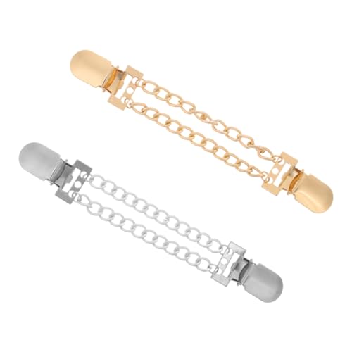 Ipetboom 2 Stück Metallpullover Clips für Damen Strickjacken Broschen Clips für Schals und Kleider Gold und Silberkette Dekorative Modeaccessoires von Ipetboom