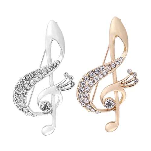 Ipetboom 2 Stück Musiknote Brosche mit Strass für Damen und Herren Modisches Anstecknadel Accessoire für Abendkleider und Festliche Anlässe Silberne und Goldene von Ipetboom