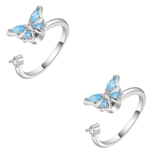 Ipetboom 2 Stück Offener Ring für Damen Verstellbar Funkelnde Rhinestone Ringe für Teenager Perfektes zu Valentinstag von Ipetboom