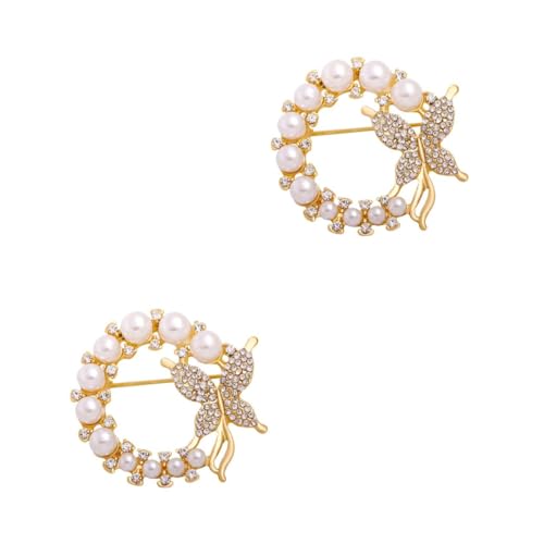 Ipetboom 2 Stück Perlenbutterfly -accessoires Broschen Für Frauen Weiße Perlenbrosche Abschlussball Corsage Strass Perlenbrosche Accessoires Für Frauen Strassbrosche Zinklegierung Golden von Ipetboom