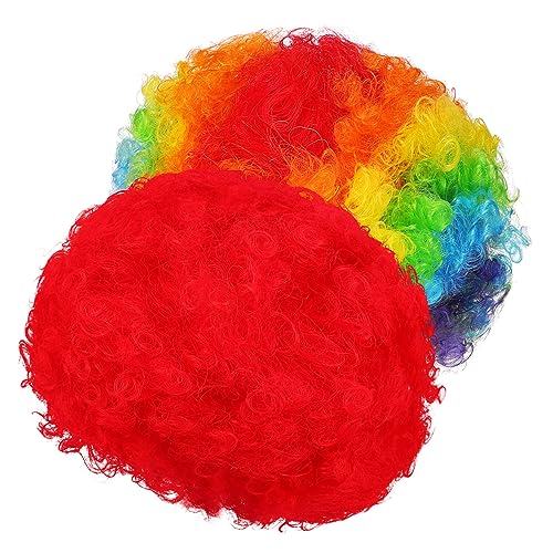 Ipetboom 2 Stücke Regenbogen Clown Afro Perücken für Erwachsene Lustige Kostümperücken für Karneval Halloween und Partys Strapazierfähig Lebendige Farben Einfach zu Tragen von Ipetboom