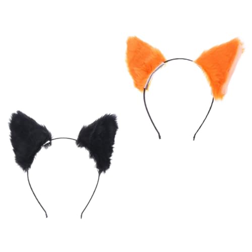 Ipetboom 2 Stück Plüsch Katzenohren Haarreif Weiches Stirnband in Orange und Schwarz mit Weißem Innenfutter Bequemes Cosplay Kopfstück für Damen und Mädchen für Halloween Kostüm und Alltag von Ipetboom
