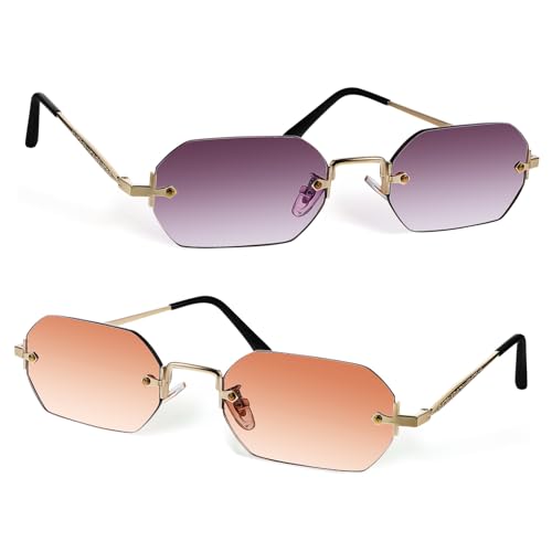 Ipetboom 2 Stück Randlose Polygonale Vintage Sonnenbrillen für Damen Herren Leichte Metallfassung Verstellbare Nasenpads Stilvolle Outdoor Brille mit Elegantem Rahmenlos Design Ipetboom 2 Stück Randlose Polygonale Vintage Sonnenbrillen für Damen Herren Leichte Metallfassung Verstellbare Nasenpads Stilvolle Outdoor Brille mit Elegantem Rahmenlos Design von Ipetboom