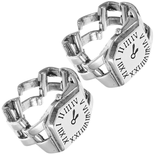 Ipetboom 2 Stück Retro Fingeruhr Ring Damen Schmuck aus Sicherem Kupfer mit Römischen Zahlen Leicht Elegant und Langlebig Modisches Accessoire für Frauen und Freunde von Ipetboom
