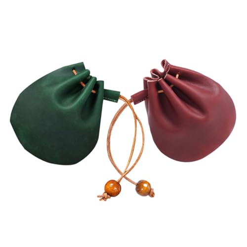 Ipetboom 2 Stück Retro Leder -Aufbewahrungstasche Schnallen Schlüssel Kordelstring Männer Geldbörsen Halter Mini Münze Münzbeutel Schmuckbeutel Portemonnaie Oberschicht Rindsleder von Ipetboom