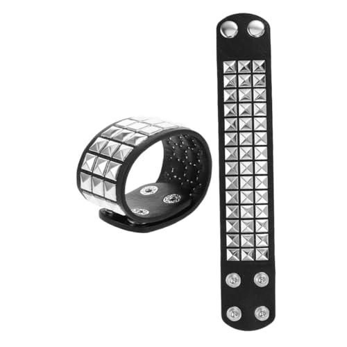 Ipetboom 2 Stück Retro Punk Herren Armband Breites PU Lederarmband mit Nieten Vintage Stil Robustes Modisches Accessoire für Individuelle Stylische Looks von Ipetboom