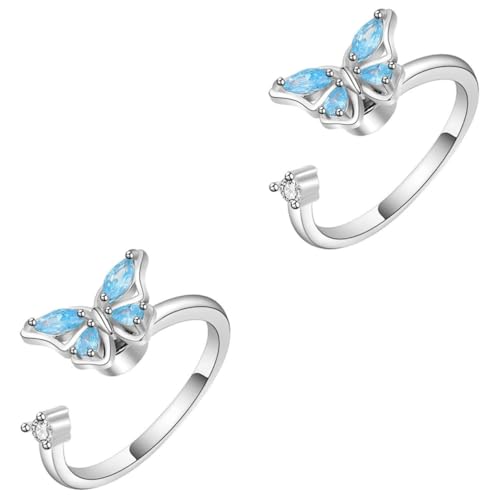 Ipetboom 2 Stück Rotierender Schmetterlingsring Schmetterlinge offener Ring Schmetterlingsring für Frauen Schmetterlinge klingeln verstellbare Ringe für Damen Strassring kleiner Ring Kupfer von Ipetboom
