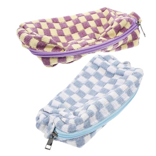 Ipetboom Schicke Schminktasche Mit Karomuster Wolle Kompakte Reise-Make-up-Tasche Reißverschlusstaschen Für Damen von Ipetboom