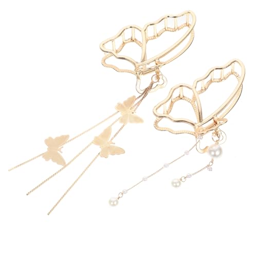 Ipetboom 2 Stück Schmetterling Haarklammer mit Perlen Quasten Stilvoller Haarschmuck für Frauen und Mädchen Stark Haltend für Make Up Waschen und Alltag von Ipetboom