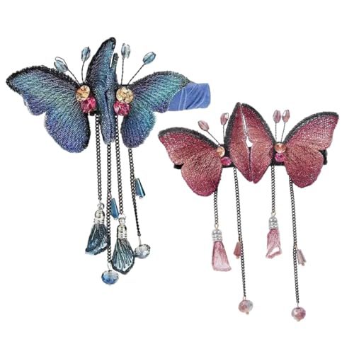 Ipetboom 2 Stück Schmetterling Haarklammern mit Tassel Robuste Farbechte Frühling Clips für Dickes Haar Haaraccessoires für Frauen Geeignet für Alltag und Festlichkeiten von Ipetboom