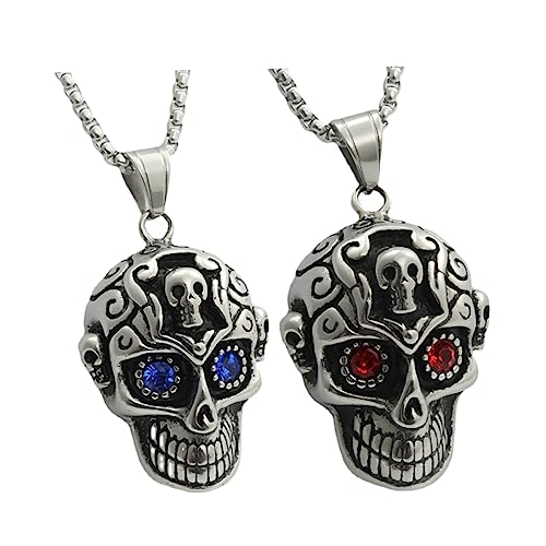 Ipetboom 2 Stück Skull Halskette Halloween Gothic Punk Statement Schmuck für Herren Damen Auffälliges Design Komfortabel Vielseitig für Kostümparty Karneval Tag der Toten von Ipetboom