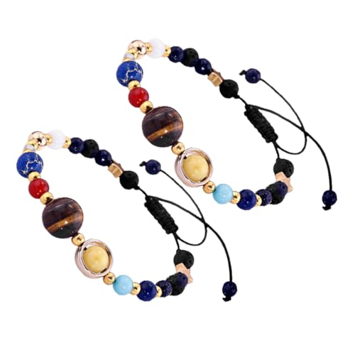 Ipetboom 2 Stück Sonnensystem Armband für Süßes Planetenarmband Natursteinperlen Schmuck für Partys Reisen Perfektes Mitgebsel für Jungen von Ipetboom