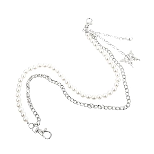 Ipetboom 2 Stück Stylische Damen Taillenkette Silber Perlen Verziert Handmade Butterfly Hüftkette Elegant Robuste Jeans und Taschenkette Teiliges für Party Strand und Alltag von Ipetboom