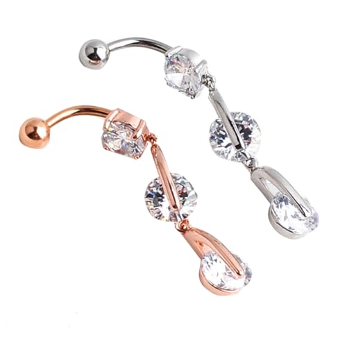 Ipetboom 2 Stück Teiliges Bauchnabelpiercing Silber und Roségold Langlebiger Zirkonia Nabelring Glatte Oberfläche Hautfreundlich Eleganter Körperschmuck für Damen von Ipetboom