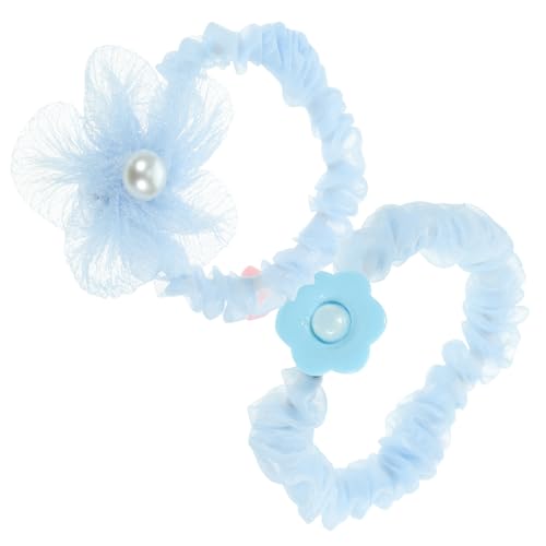 Ipetboom 2 Stück Teiliges Haargummi Mädchen Blaue Netzschleifen mit Blumen Weiche Elastische Haarschleifen für Kleinkinder Niedlicher Haarschmuck für Alltag und Festtage von Ipetboom