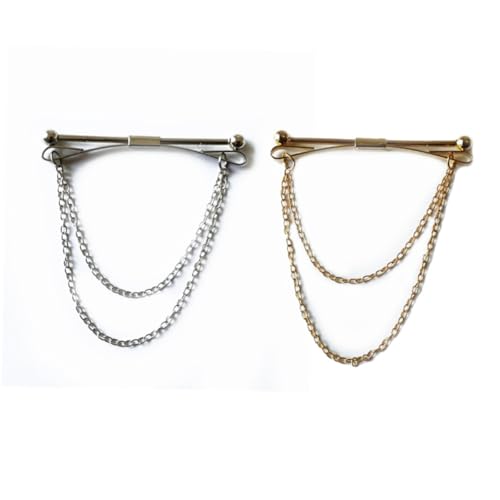 Ipetboom 2 Stück Teiliges Herren Kragennadel mit Panzerkette aus Edelstahl Gold und Silberfarben Lang Rostfrei Elegant für Business und Anzugaccessoires von Ipetboom